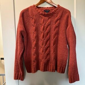 American Eagle Cable Knit Rust‎ Burnt Orange Crochet Crewneck Sweater Fall S